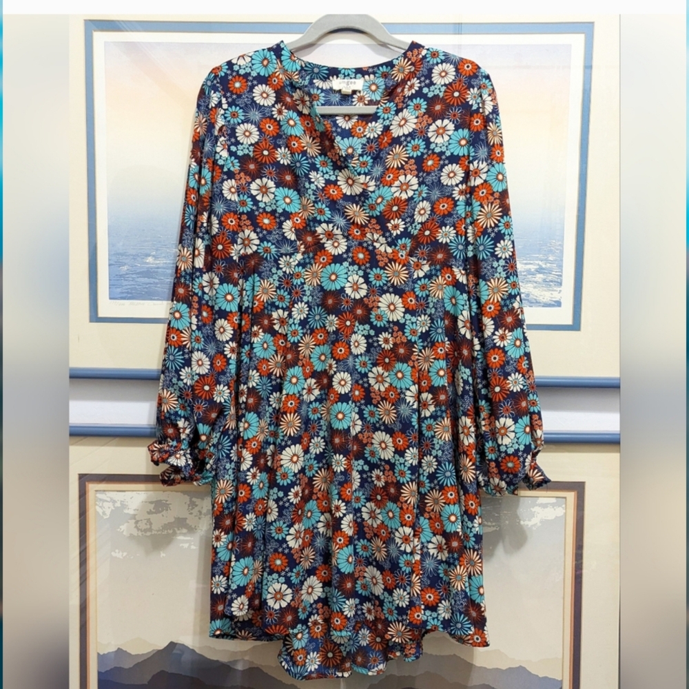 UMGEE USA FLORAL MULTICOLORED MINI FLOWY BOXY DRESS SIZE SMALL RUNS Medium